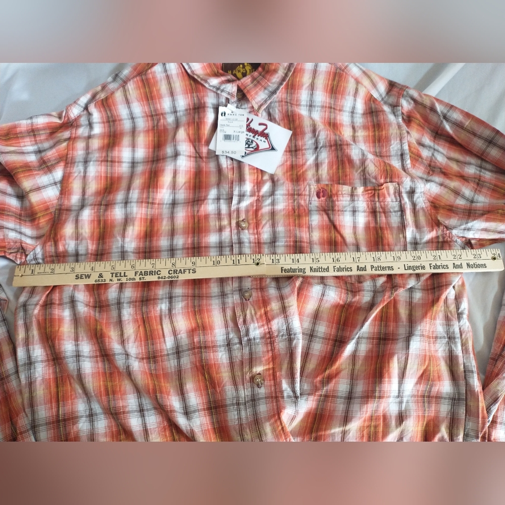 NWT Hang Ten Men's Button Down Long sleeve Plaid shirt XL Nepal Red - Picture 7 of 7